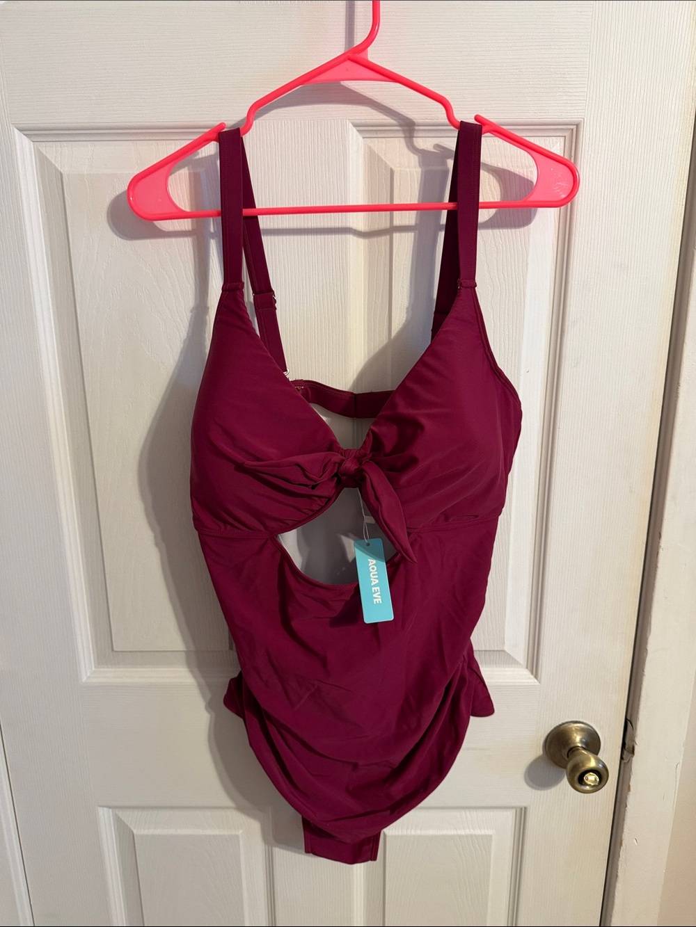 Aqua Eve Women's Burgundy One-Piece Swim Suit with Front Tie
